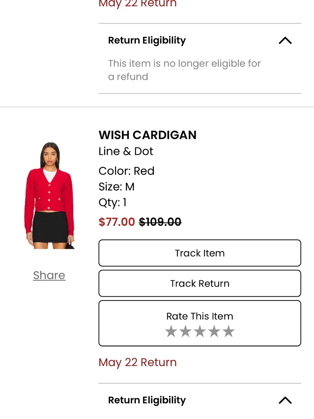 Line & Dot Red Ribbed Button-Front Cardigan with Gold Buttons - Picture 4 of 5